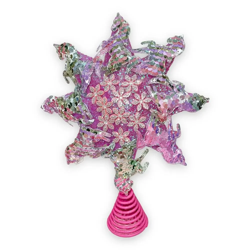 Unicorn Pink Glitter Christmas Star Tree Topper